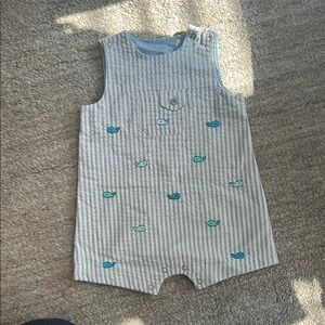 Striped Baby Romper with Whale Embroidery